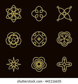Vector set of nine golden symbols.