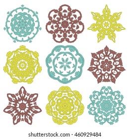 vector set of nine mandalas, vintage decorative elements. EPS