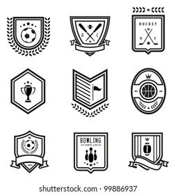 Vector set of nine outlined sport emblems