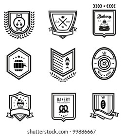 Vector set of nine outlines food emblems