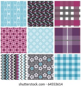 Vector set of nine seamless pattern