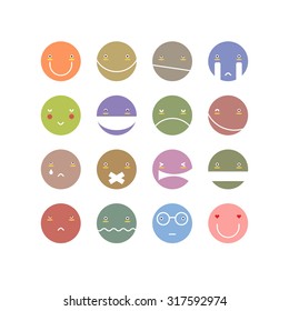 Vector set of nine smile face stickers. Modern and stylish emo icons