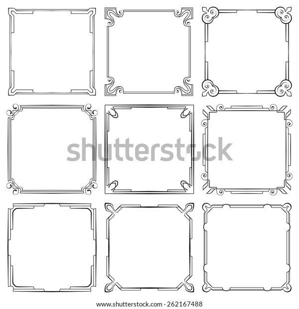 Vector Set Nine Square Elegant Frames Stock Vector (Royalty Free) 262167488