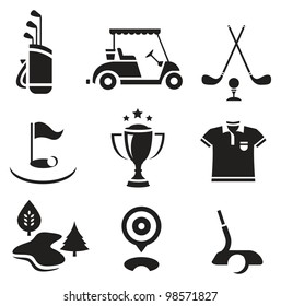 Vector set of nine stylized golf icons