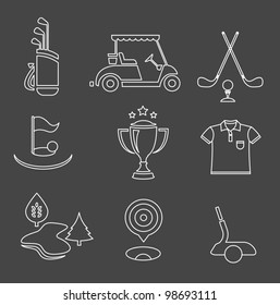 Vector set of nine stylized golf icons