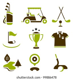 Vector set of nine stylized golf icons