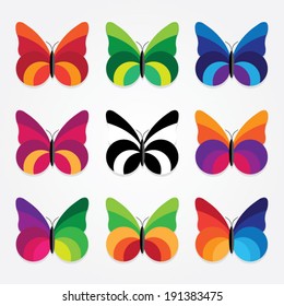 vector set of nine trendy flat design colorful butterflies