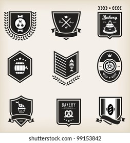 Vector set of nine various food emblems