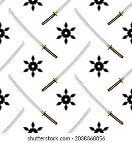 Vector Set of Ninja Star. Asian Traditional Katana Weapon. Shuriken Logo. Japan Ancient Sword.
