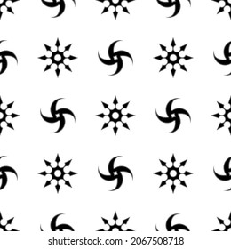 Vector Set of Ninja Star. Asian Traditional Weapon. Shuriken Logo. Seamless Pattern.