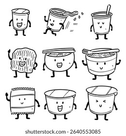vector set of noodle cartoon
