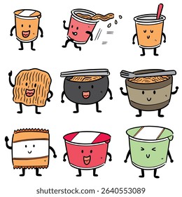 vector set of noodle cartoon