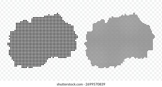 Conjunto de Vector de mapa de Macedonia del Norte con patrón de semitono punteado negro aislado sobre fondo transparente