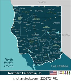 Vector set of Northern California, United States with neighboring counties