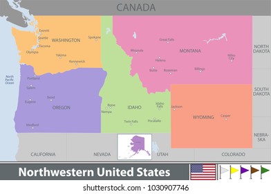 Vector set of Northwestern of United States with neighboring states