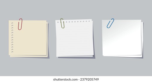 Vector set of note paper with shadows.