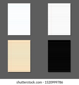 Vector set of notebook lined paper background.
