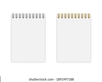 Vector set of notebook mockup (format: A6), with gold and silwer spiral. EPS 10