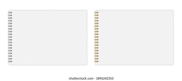 Vector set, notebook mockup (format: A$) with gold and silver spiral. EPS 10