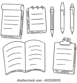 vector set of notebook, pen and pencil
