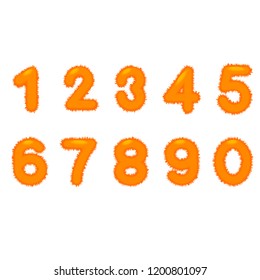 Vector set of number 0-9 fury, hairy style isolated on white background