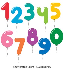 Vector set of number shaped colorful balloons for birthday cards and invitations