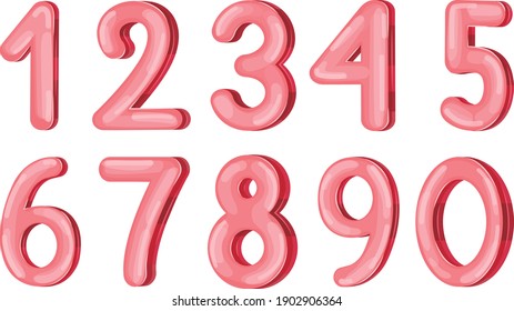 vector set of numbers from 0 to 10, pink glossy glass