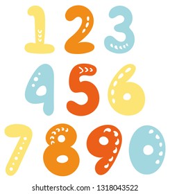 Vector Set of Numbers 0 to 9 in Cute Child-Friendly Style