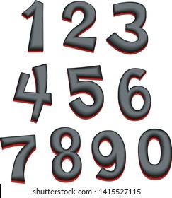 Vector set of numbers 0-9 extruded, beveled, style isolated on white background