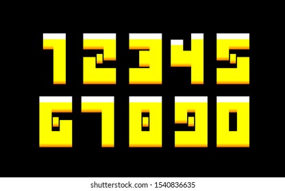 Vector set of numbers 0-9 in yellow, 3D box style isolated on white background