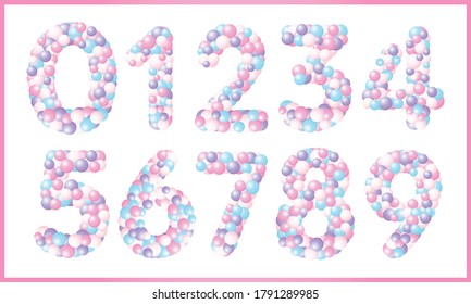 Vektor-Set-Zahlen mit farbigen Bälle. Ballon Nummer Design in Pastellfarben. Zum Geburtstag, Baby-Dusche Feier.