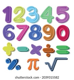 Vector, Set of numbers and mathematical signs full of color, ideal for playing with niches, crafts, numbering from 1 to 9 and different signs. works and illustrations.