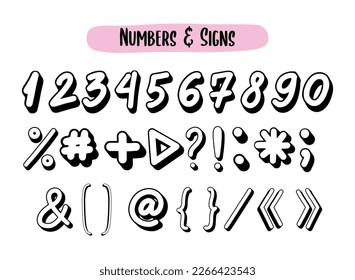 Vector set of numbers, punctuation mark, diacritical mark and signs. 