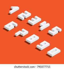 Vector set with numbers sequence from 1 to 9 and zero, drawn in isometry. Isolated on bright orange background collection