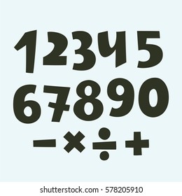 Vector set of numbers: white and black Authors font,. Hand darwn sights on a white background.
