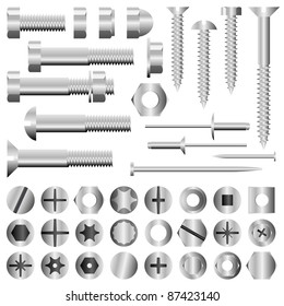 Vector set of nuts, bolts, screws and rivets