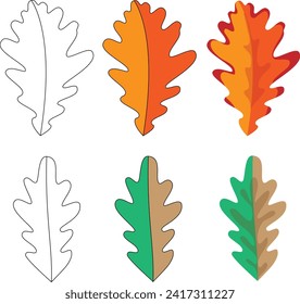 Vector set of oak leaves. Isolated on white background.
Illustration made by hand.