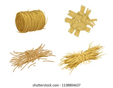 vector set of objects created from straw and hay on the farm or in the village