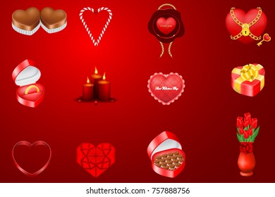  vector set of objects related to Saint Valentine's Day
