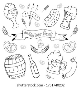 Vector set of October fest in doodle style. Traditional german beer holiday in october. Element of October Fest .Design for flyer, leaflet, invitation or poster.