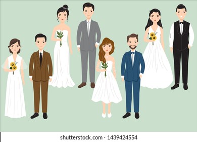 vector set ofcute  bride and groom illustration - wedding couple