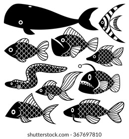 Vector Set Off Different Fishes Isolated On White Background