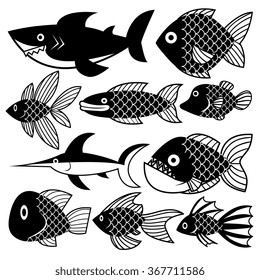 Vector Set Off Different Fishes Isolated On White Background