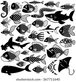 Vector Set Off Different Fishes Isolated On White Background