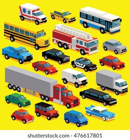 Vector Set Off Different Vehicles Illustrations Isolated