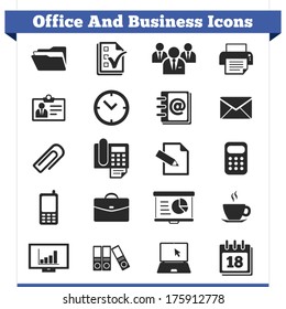 Vector set of office and business related icons, symbol and design elements for website and printed material. EPS 8 illustration isolated on white background.