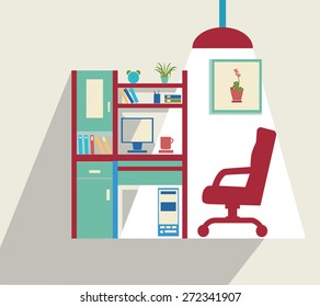 Vector set of office furniture computer desk - Illustration