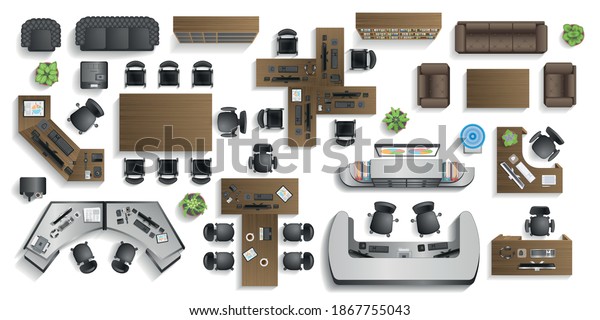 Vector Set Office Furniture Top View Stock Vector Royalty Free