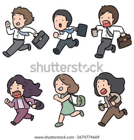 vector set of office worker hurry