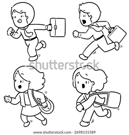 vector set of office worker hurry